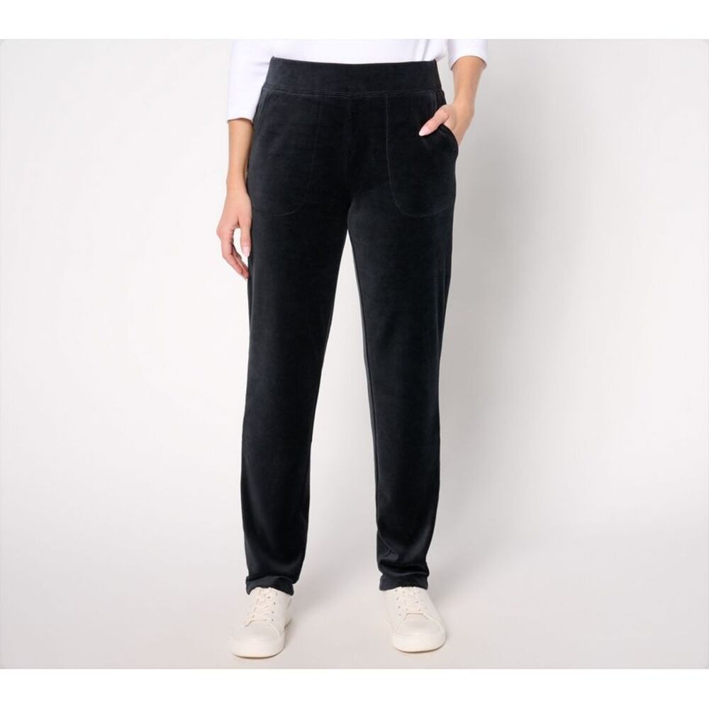 Denim & Co. Women's Pants Sz 2XL Tall Active Velour Strght Leg Pant Black